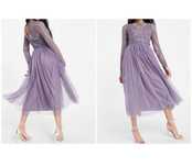 Fioletowa sukienka midi tiulowa cekinowa s 36 38 m asos luxe