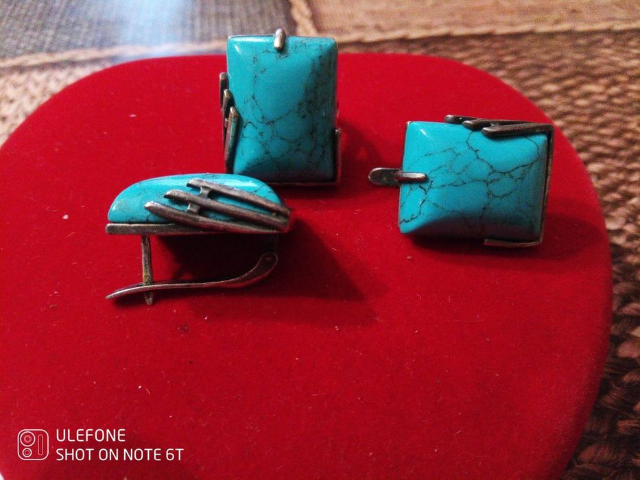 Срібний набір з бірюзою натуральною, 925 проба, крупний