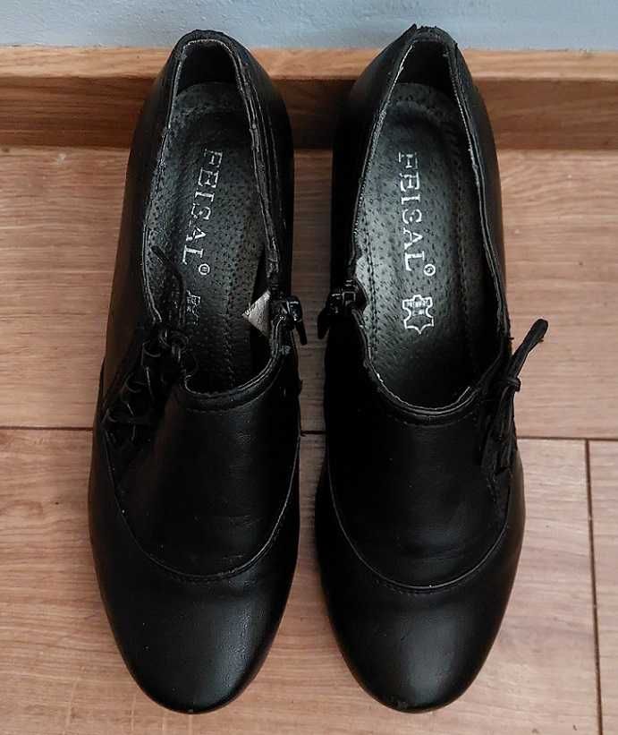 Buty Półbuty Damskie Obcas-Słupek Zamek Wewnętrzny r. 37 wkł. 24 cm