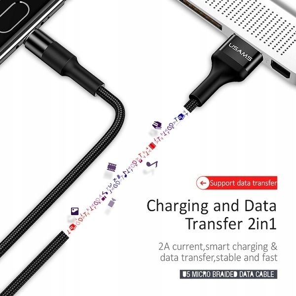 Kabel USB do micro USB USAMS 2A 1.2m Pleciony Oplot Nylon