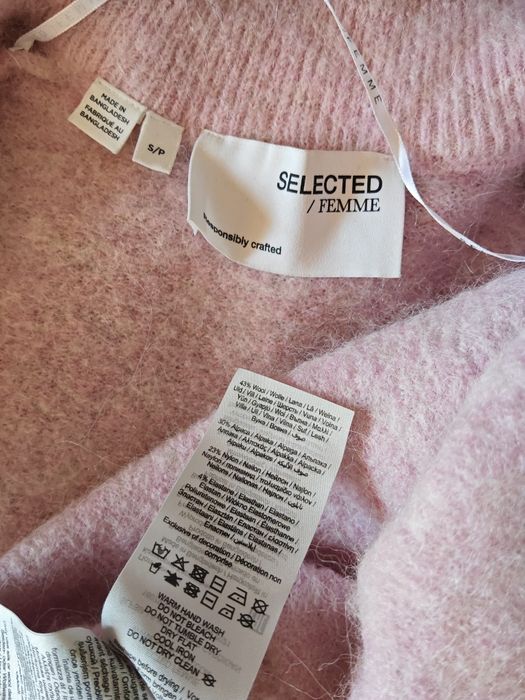 Selected femme S wełniany pudrowy sweter kurtka