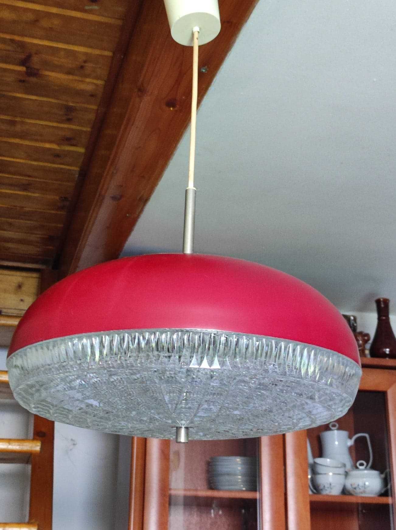 Stara lampa szklany klosz optyczny, PRL styl Space Age Design