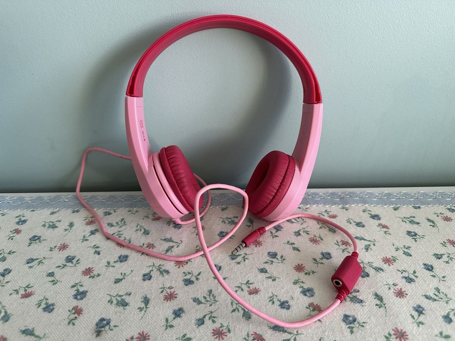 różowe dziecięce przewodowe słuchawki nauszne Motorola jack