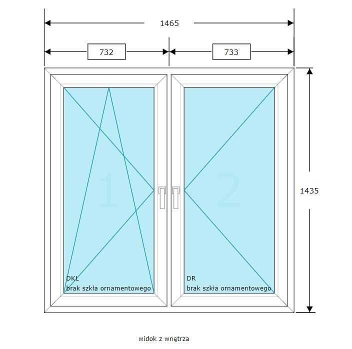 Okno typowe NOWE VEKA 82MD rama 82 mm 1465 x 1435 BIAŁE RU/R 3-SZYBOWE