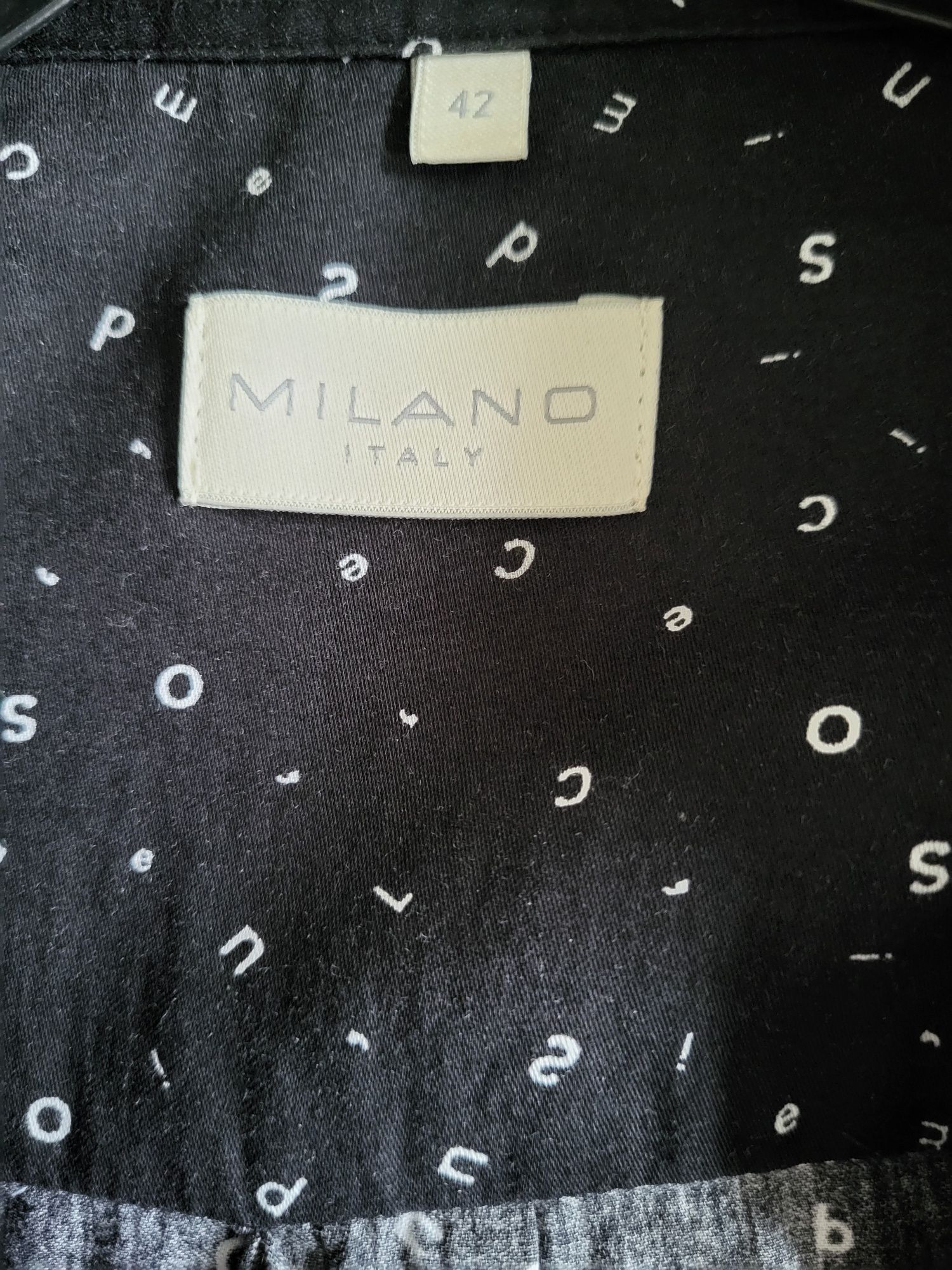MILANO Italy czarna koszula w białe literki r.42+ gratis