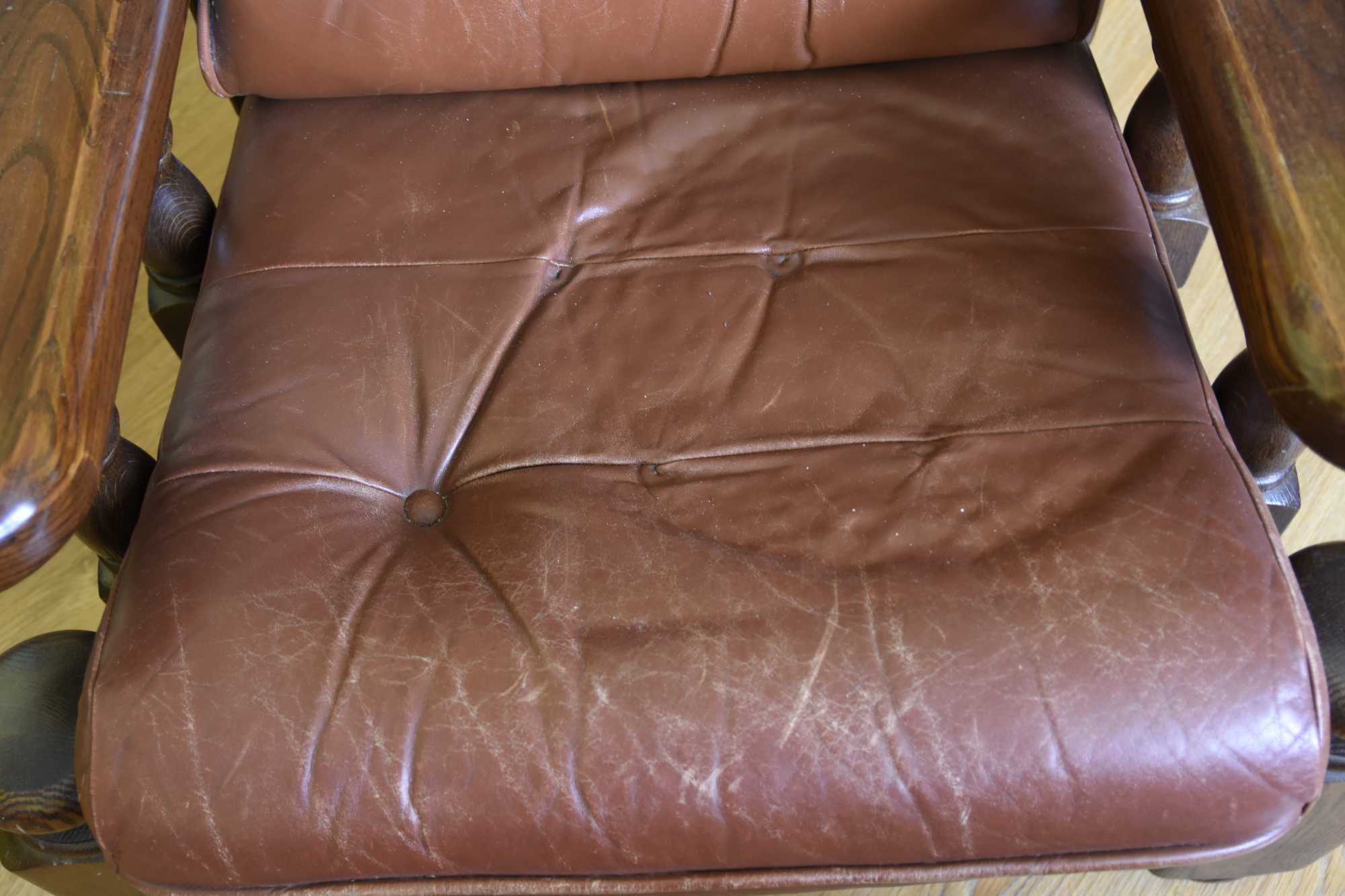 wypoczynek, kanapa - sofa +2 fotela skórzane, dębowe