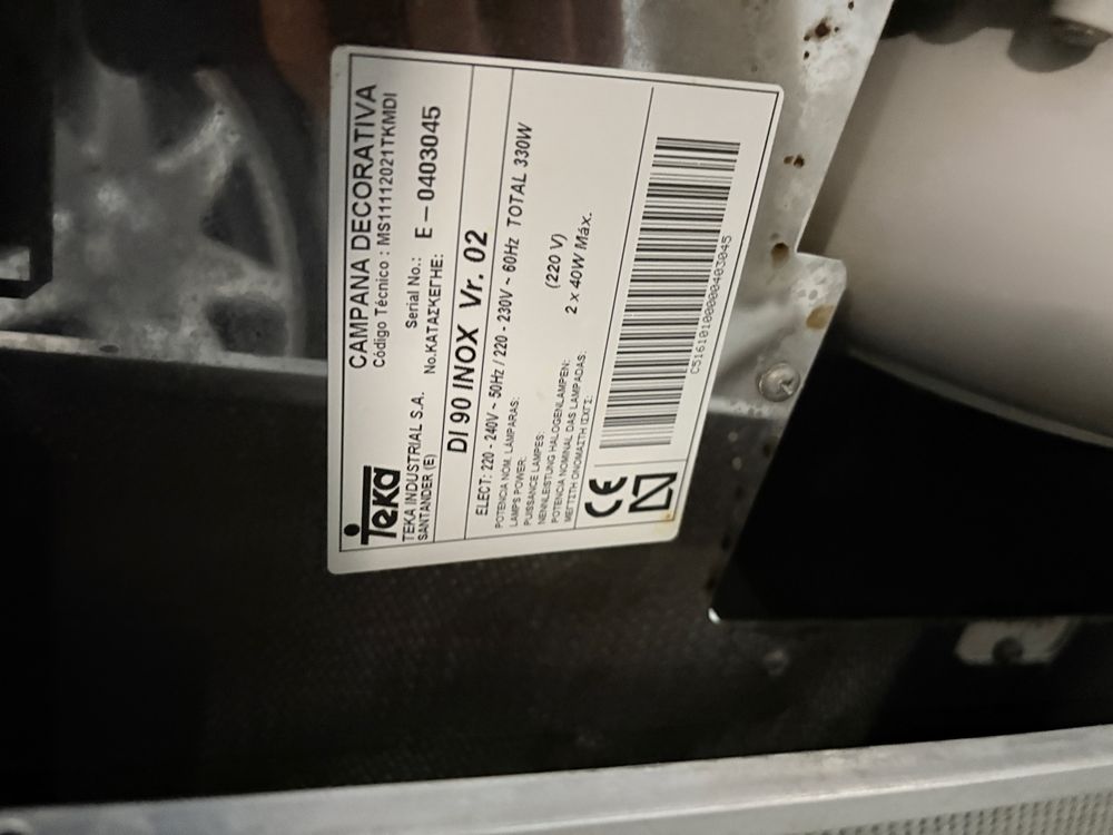 Campânula exaustor Teka DI 90 inox — em bom estado a funcionar
