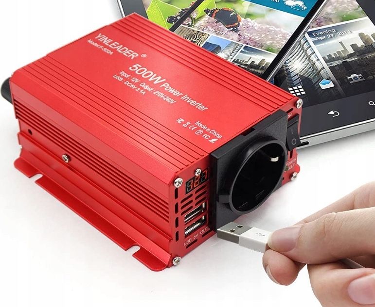 Konwerter napięcia 500W 12V, Yinleader z podwójnym USB