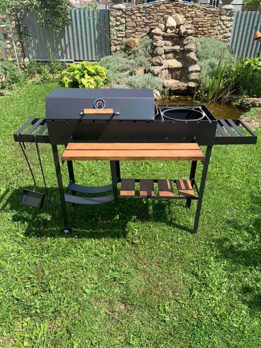 ПОСИЛЕНИЙ!Мангал з кришкою для барбекю метал 5 мм на 13 шампурів