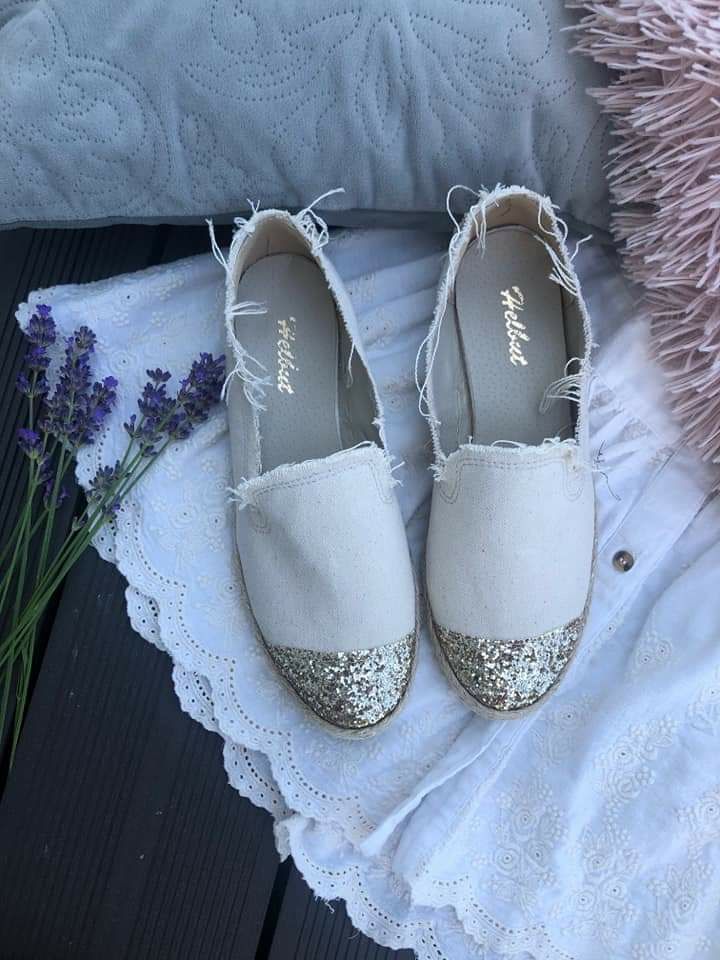 Espadryle brokatowe naturalne len 38 39