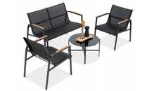 Zestaw Mebli Ogrodowych balkon - 2 Fotele, Sofa, Stolik kawowy Czarny
