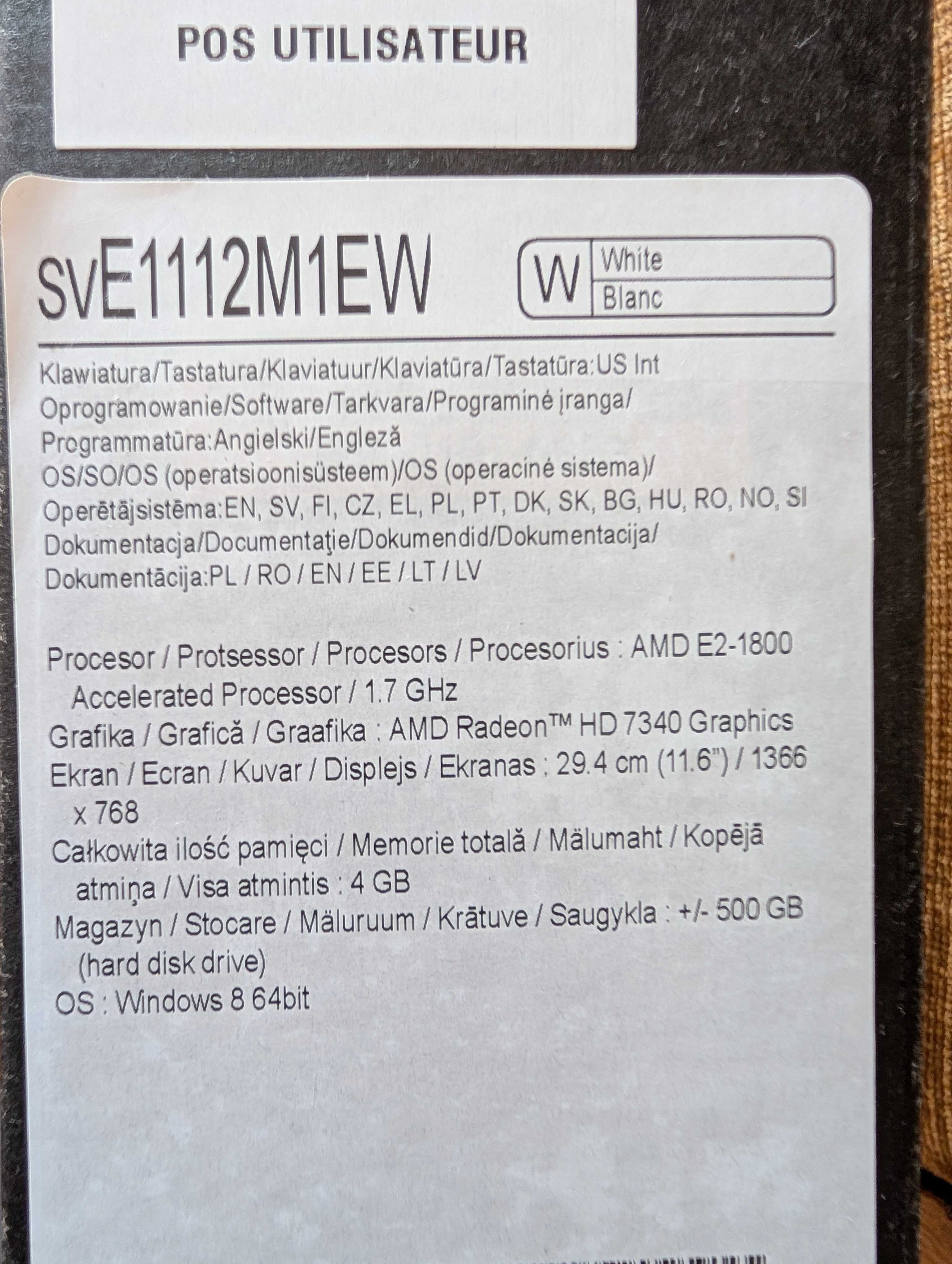 Laptop Sony SVE1112M1EW, 11,6"