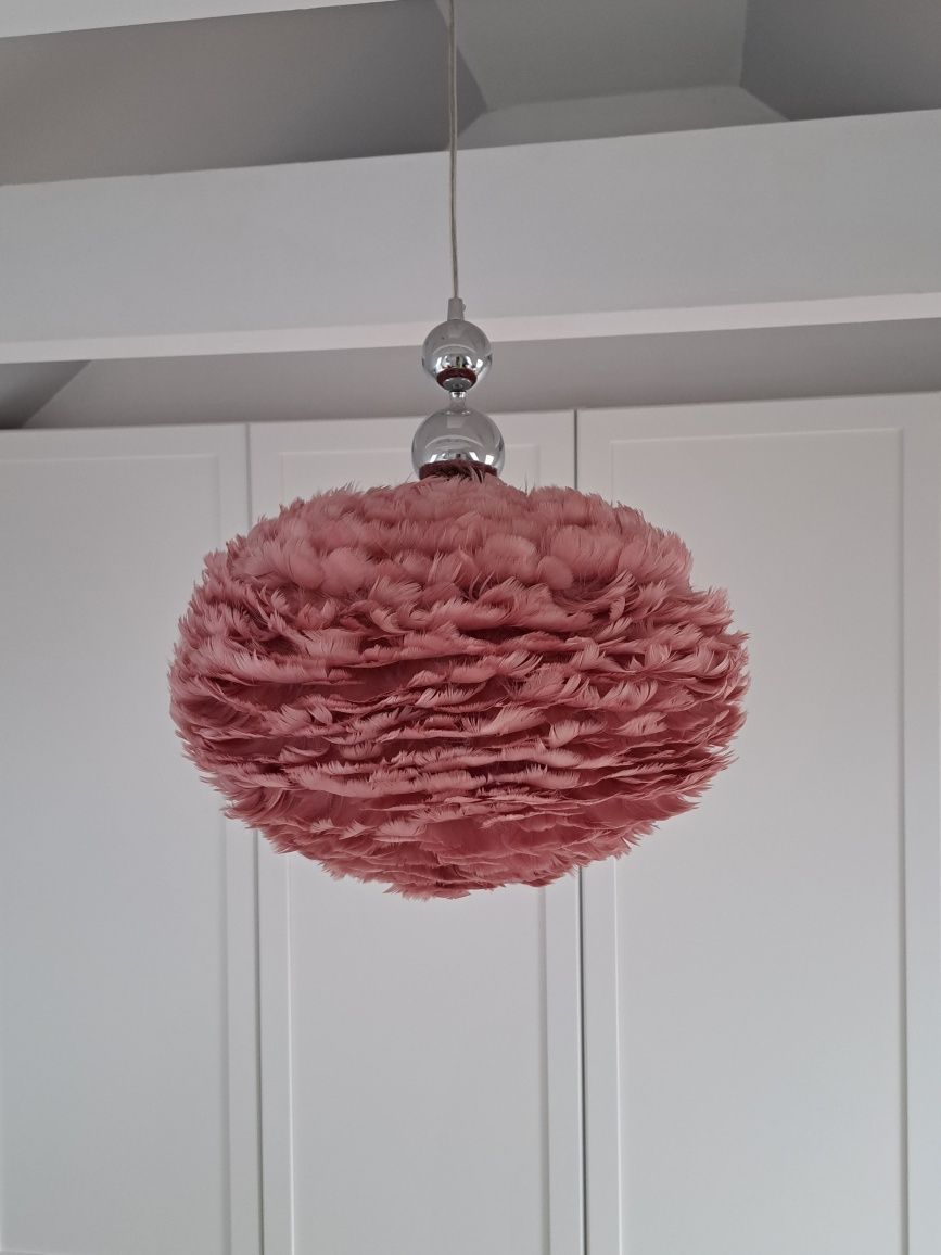 Lampa z naturalnych piór gęsich XL, różowa, nowa