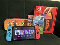 Nintendo Switch OLED gry Mario Kart, Zelda i etui