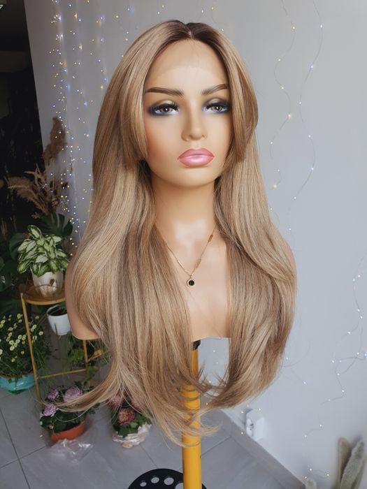 Długa peruka blond mix blond 3D odrost Kim carmel karmel