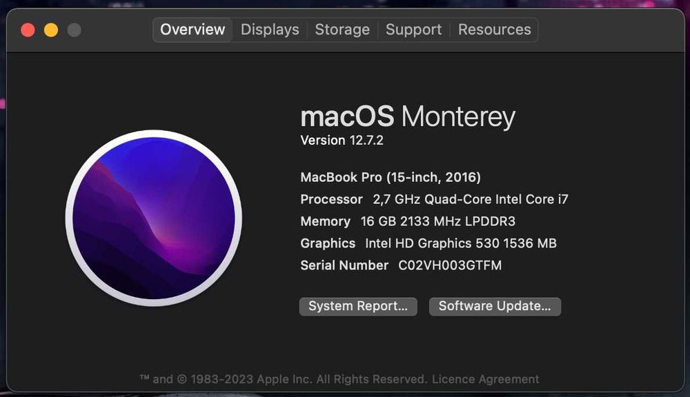 MacBook Pro 15" 2016 i7/16GB/256GB