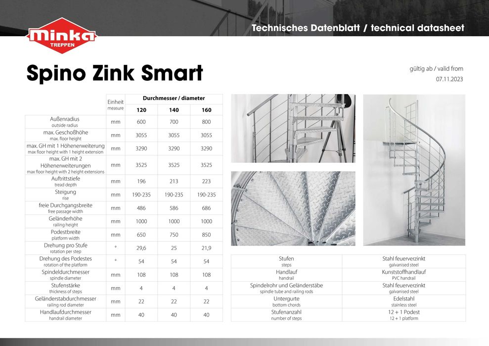Schody spiralne, zewnętrzne SPINO ZINK Smart/ fi 180 cm