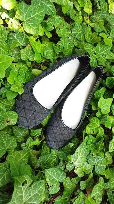 Grafitowe szare baleriny baletki pikowane 39 buty na płaskim obcasie