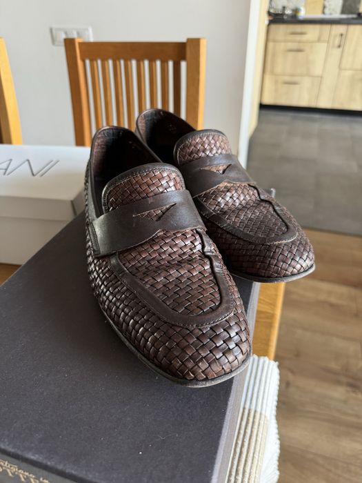 Чоловічі темно-коричневі лофери із плетінням bottega veneta