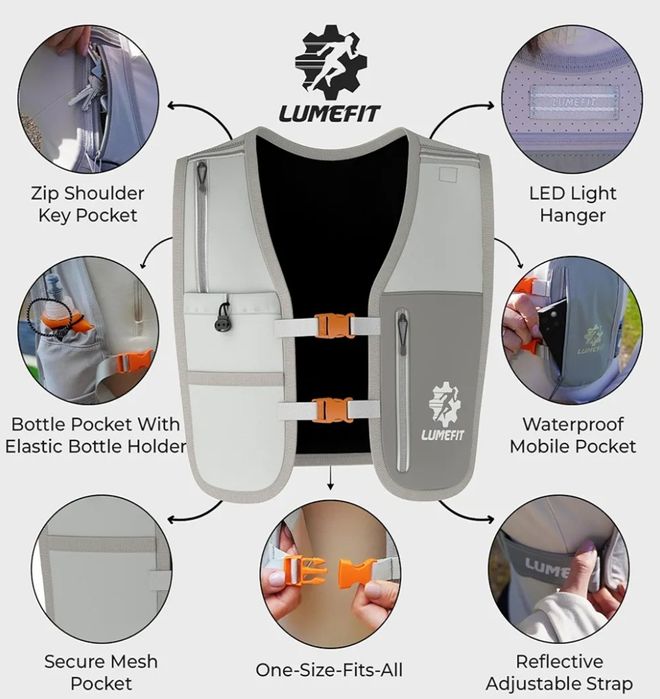 Kamizelka do Biegania - Kamizelka Odblaskowa z 500ml Składaną Butelką