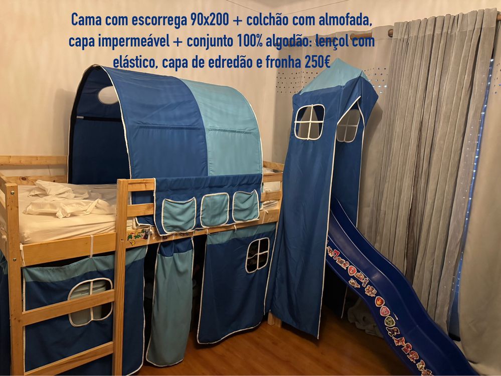Cama infantil com escorrega + colchao