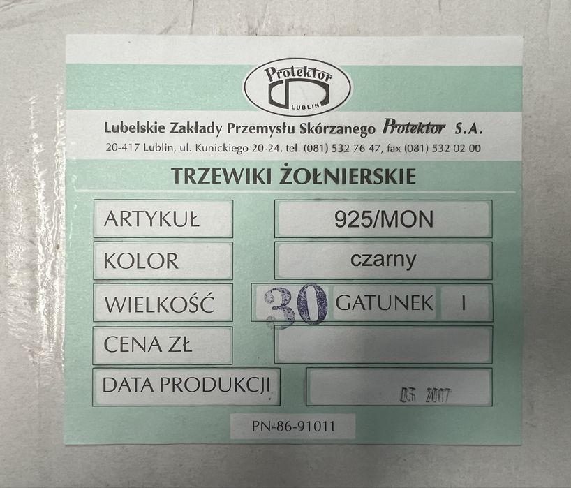 Trzewiki wojskowe z gwoździami wzór 925/MON