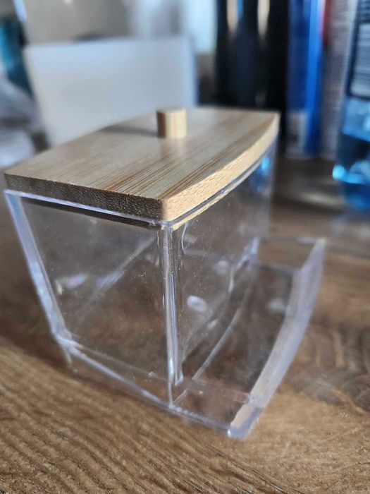 pojemnik łazienkowy na patyczki waciki bambusowa pokrywka nowy