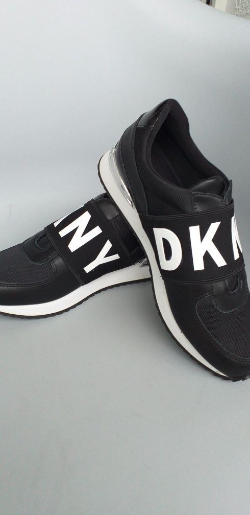 Buty DKNY sneakersy marli 37,5 czarno białe srebrne dodatki gumka DK11