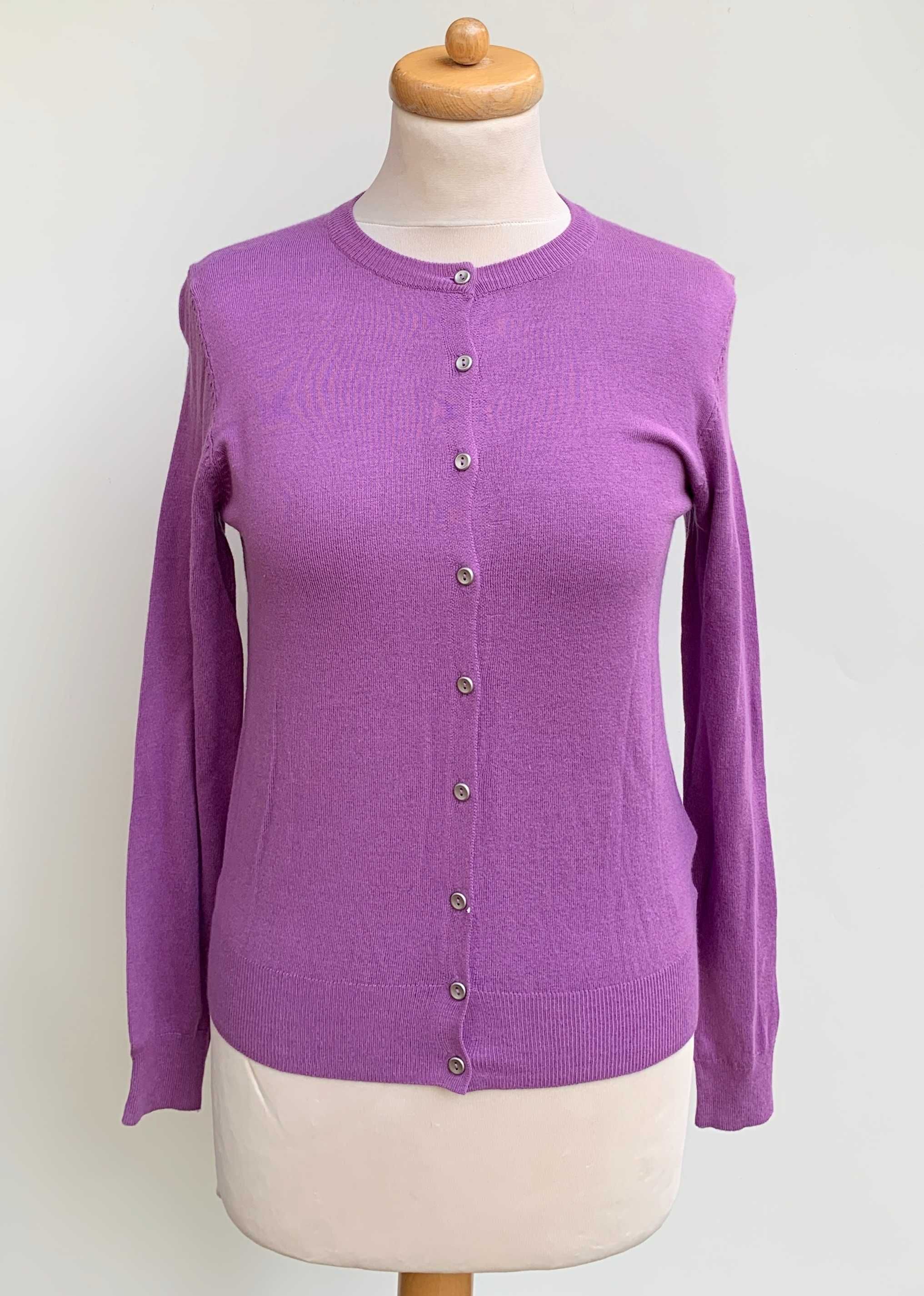 Sweter Fioletowy Guziki Marks&Spencer L 40 Fiolet