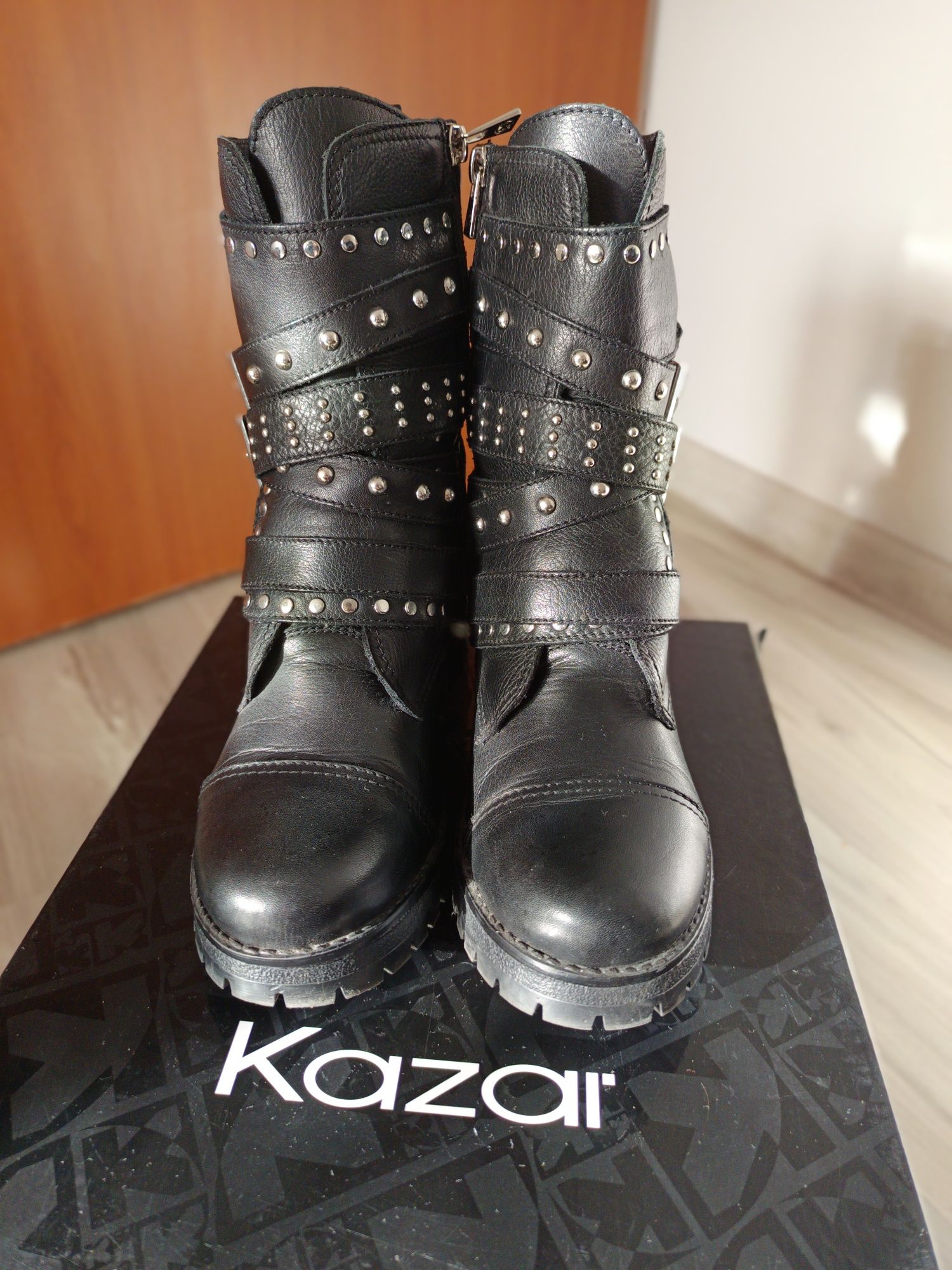 Kozaki KAZAR botki ankle boots biker skórzane leatherboots punk