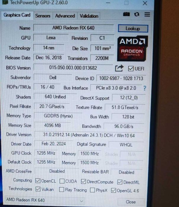 Ігрова низькопрофільна відеокарта RX640 gddr5 128bit 4Gb 1DP 2MDPLPssf