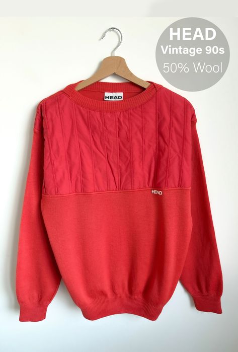 Czerwona pomidorowa bluza HEAD Vintage 90 wełna wełniana sweter