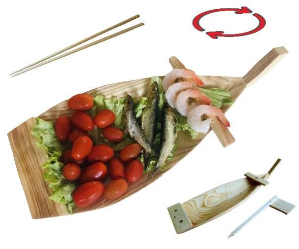 Solidna ŁÓDKA drewniana STATEK TACA na SUSHI przekąski z LOGO 40 cm