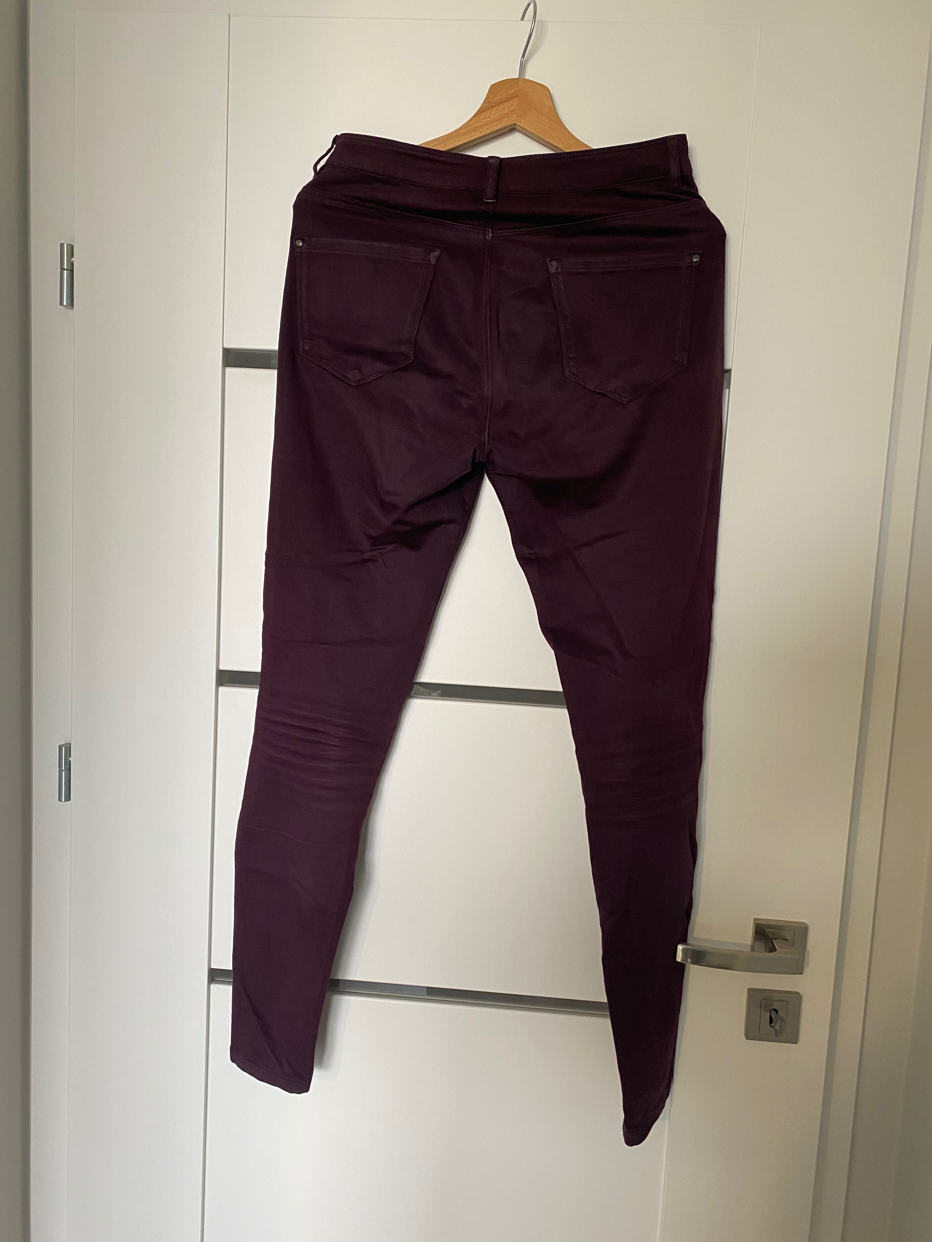 Spodnie bordowe rurki s m wysoki stan burgund