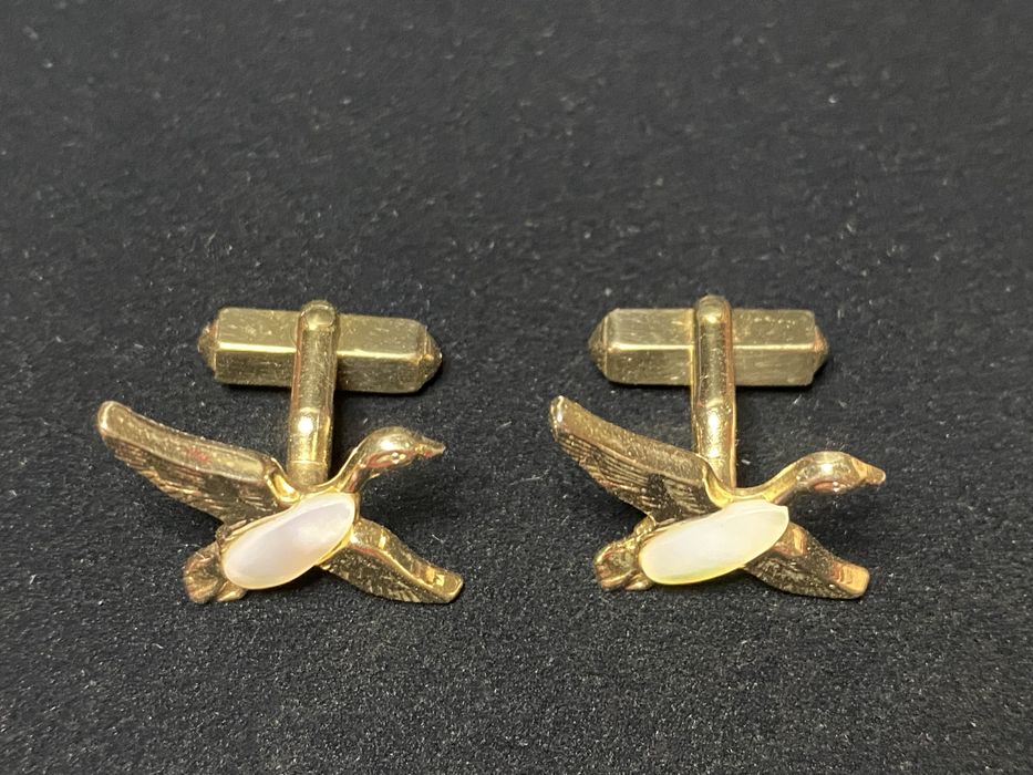 Запонки SWANK, L'Aiglon, перламутр, кристаллы, позолота, винтаж