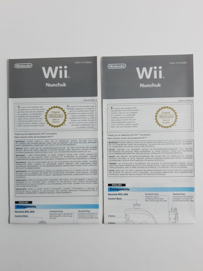 Caixa e manuais do Nunchuk (Comando Nintendo Wii, Concentra)