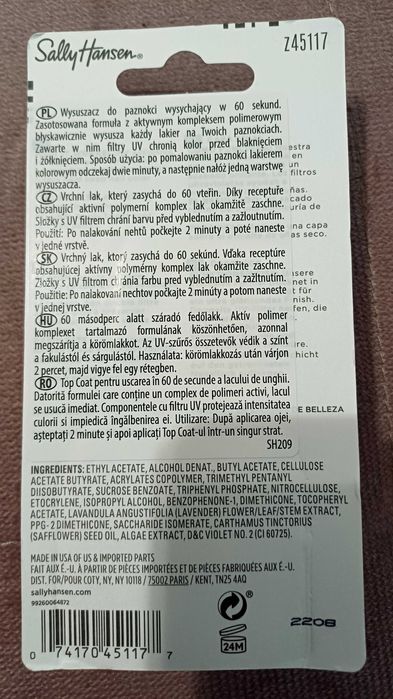 Top coat Sally Hanset Insta Dry, utwardzadzacz do paznokci