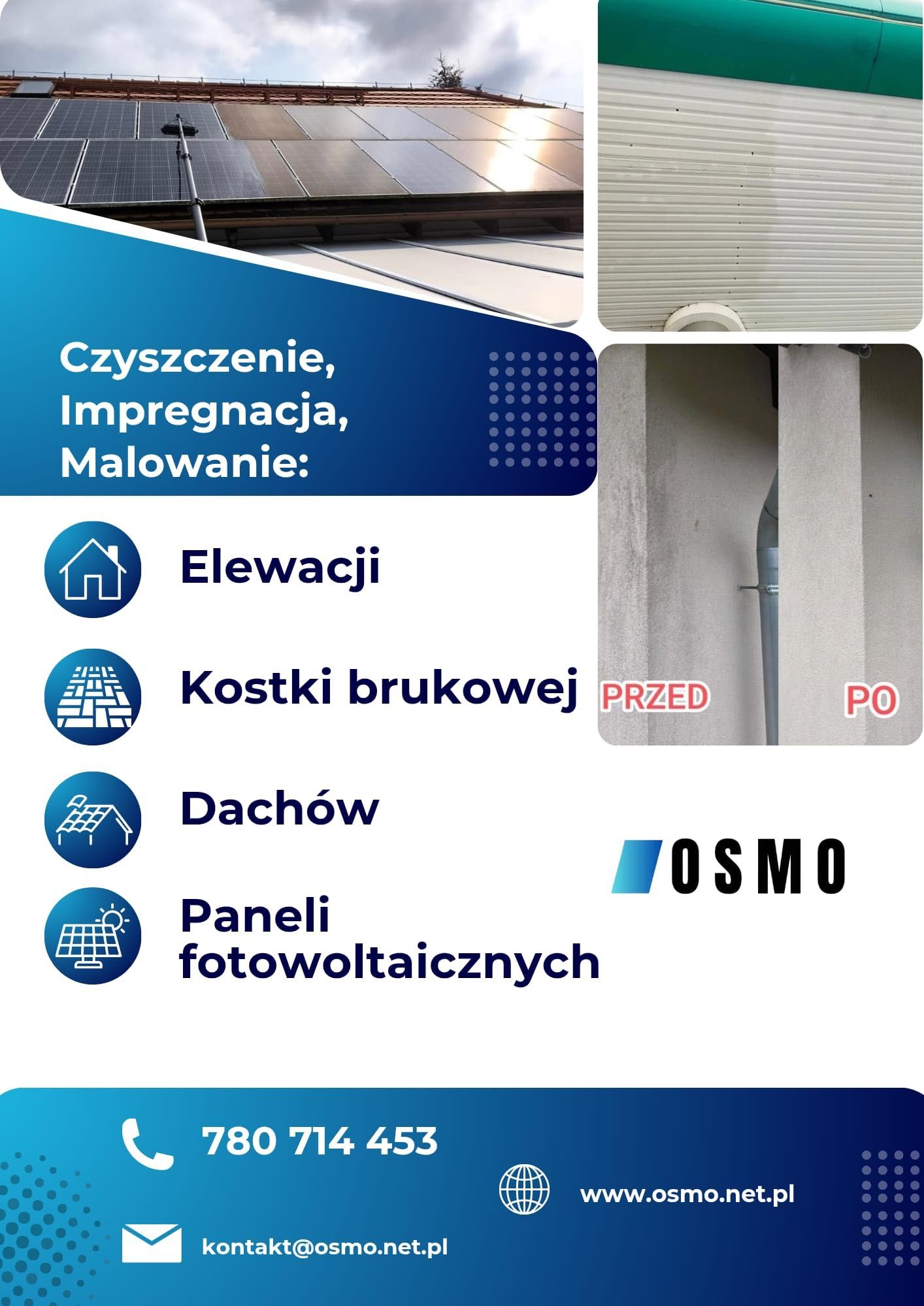 Czyszczenie malowanie dachów, elewacji,kostki, ścian, okien, paneli PV