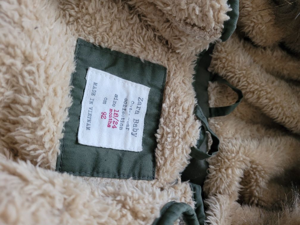 Oliwkowa, khaki parka, kurtka z podpinką Zara r. 92