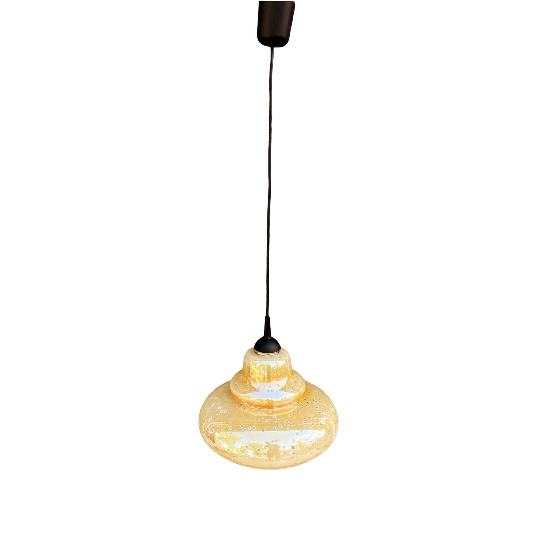 Szklana opalizująca lampa wisząca, Narva Leuchen, Niemcy, lata 70.