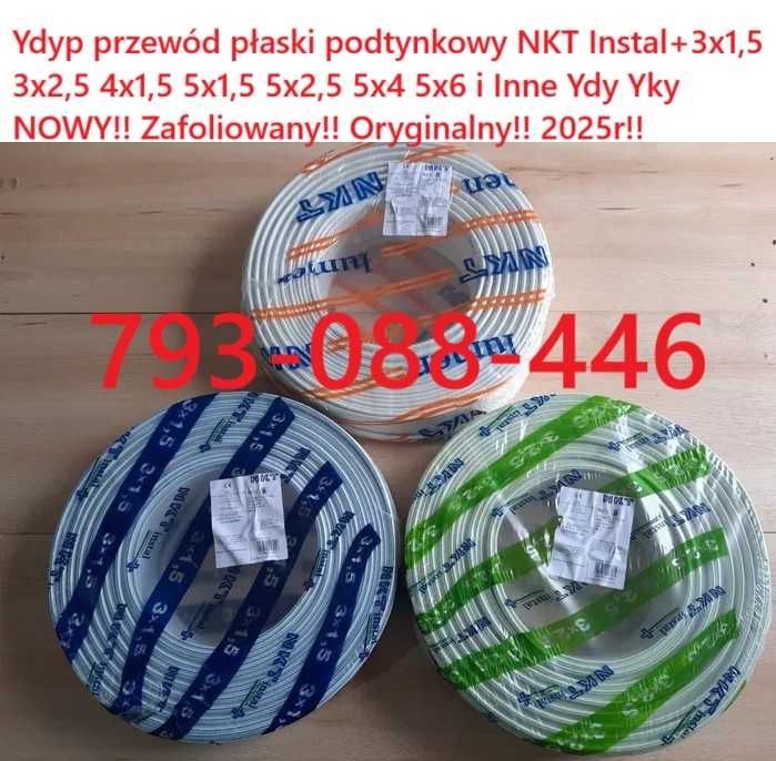 Przewód płaski NKT YDYp 3x1,5 3x2,5 podtynkowy 4x1,5 5x1,5 5x4 5x6 4x6