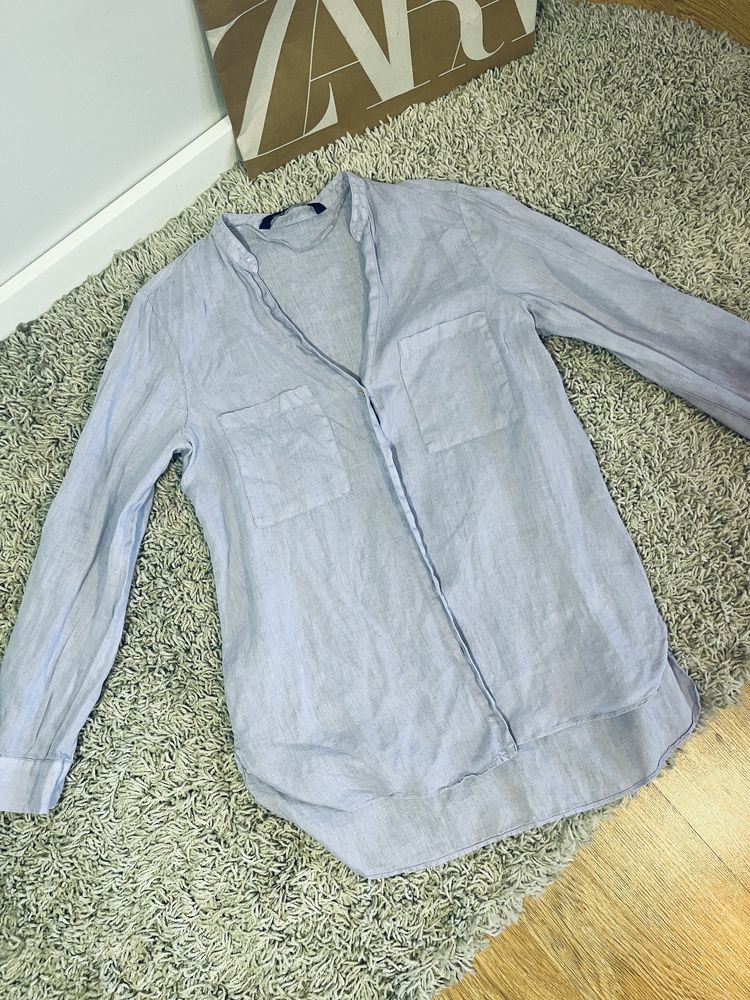Lniana koszula fioletowa damska len 100% zara rozm xs