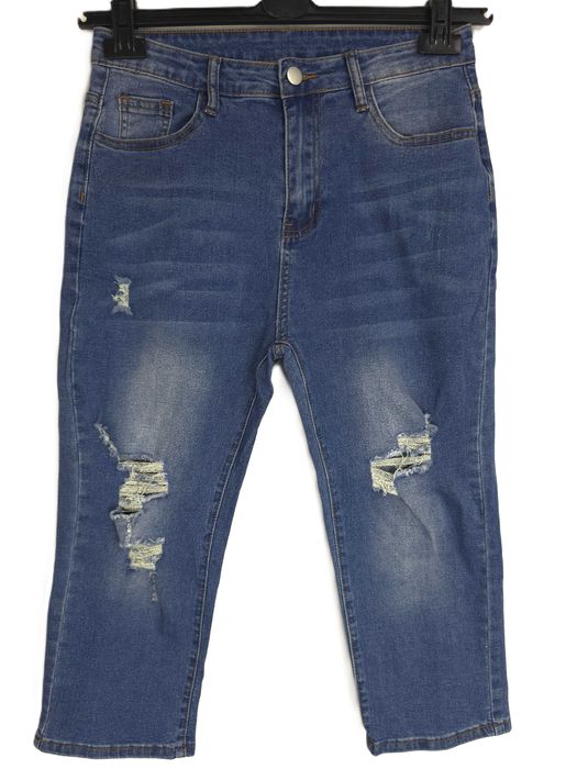 Jeansowe spodnie za kolano jeans dziury przetarcia damskie L 40