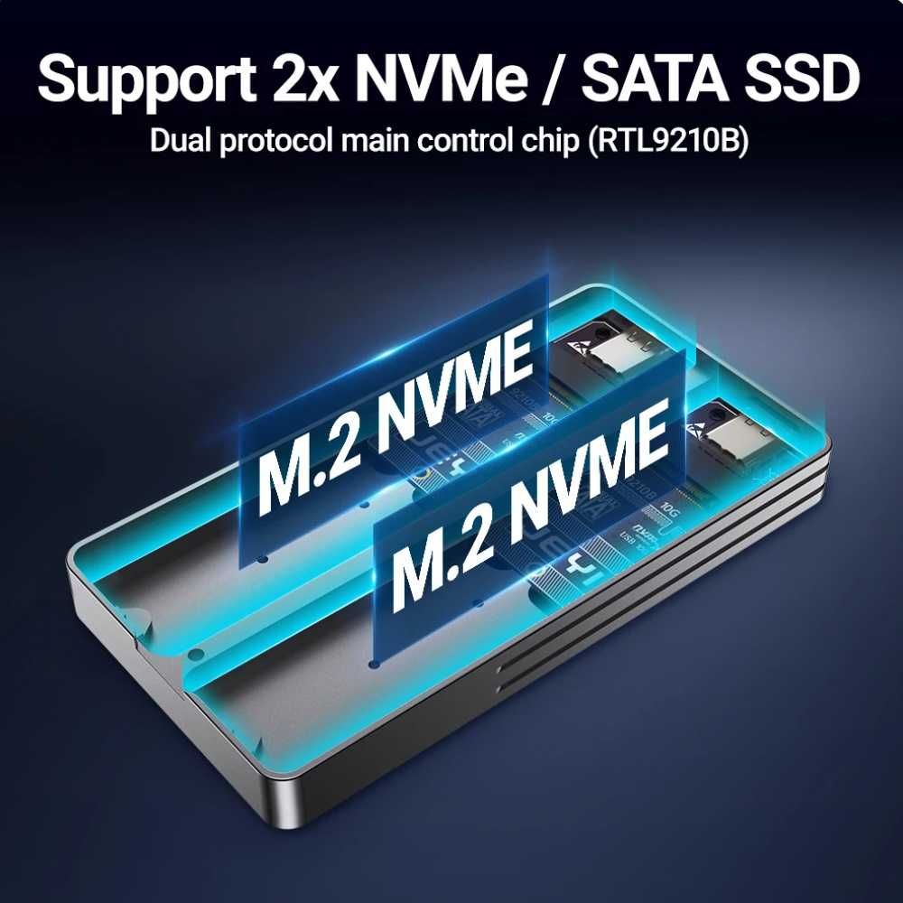 Внешний адаптер JEYI Dual Bay M.2 NVMe 2280 PCIe SSD to USB 3.2 карман