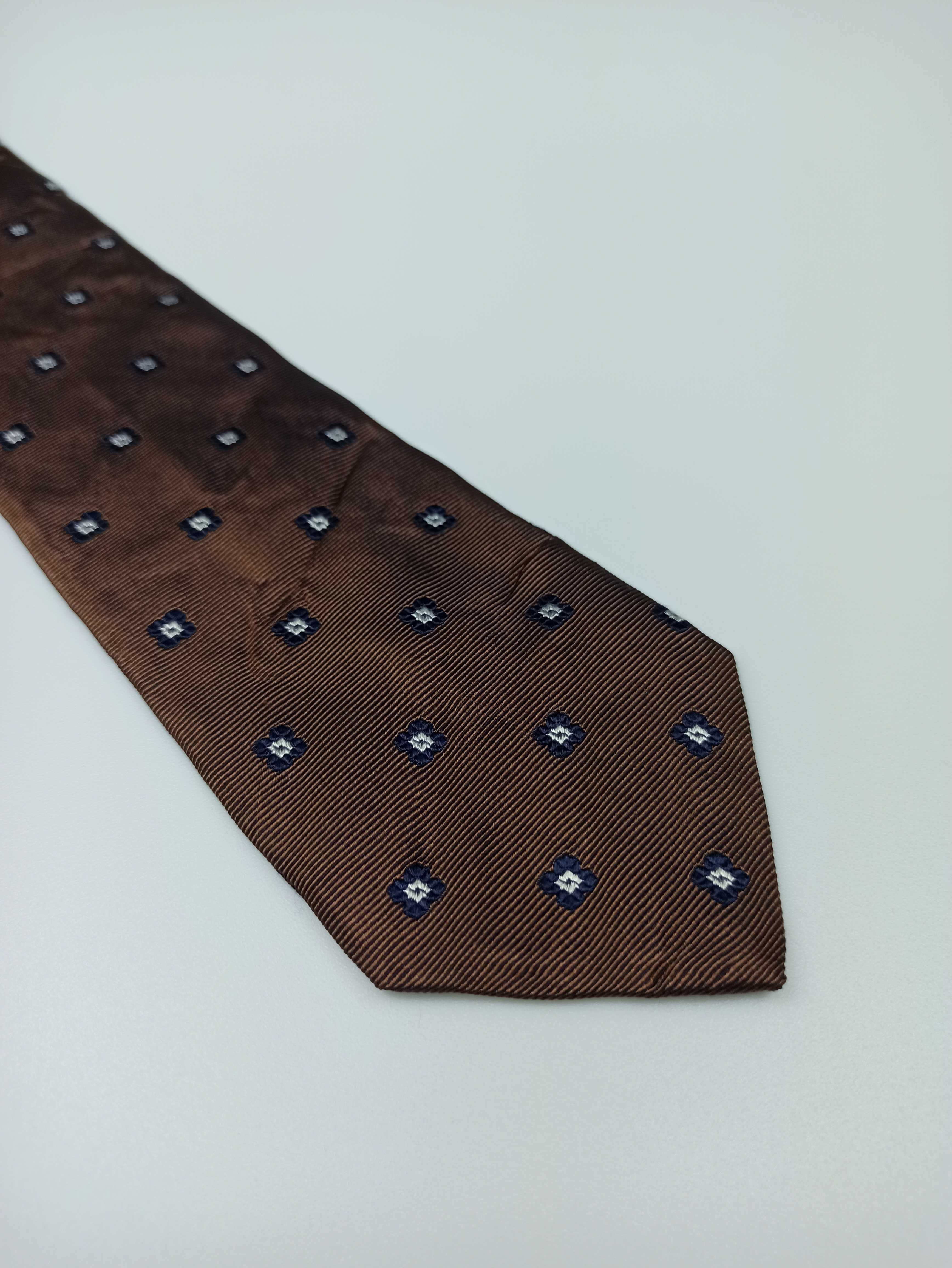 Brera Milano brązowy jedwabny krawat w kwiaty