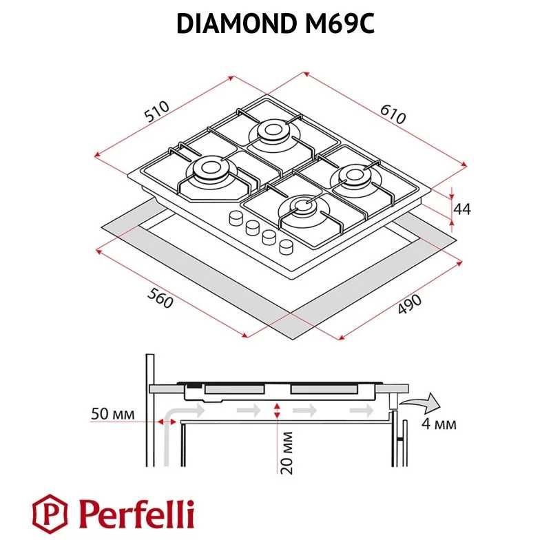 Поверхня газова на металі Perfelli DIAMOND M69C INOX
