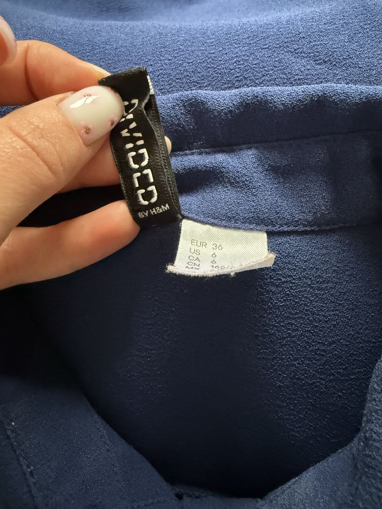 Sukienka H&M granatowa na guziki rozkloszowana M S 36 38 niebieska