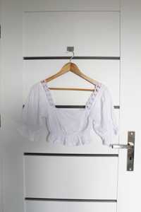 Asos Boohoo 100% bawełna XS 34 biała bluzka crop top baskinka koronka