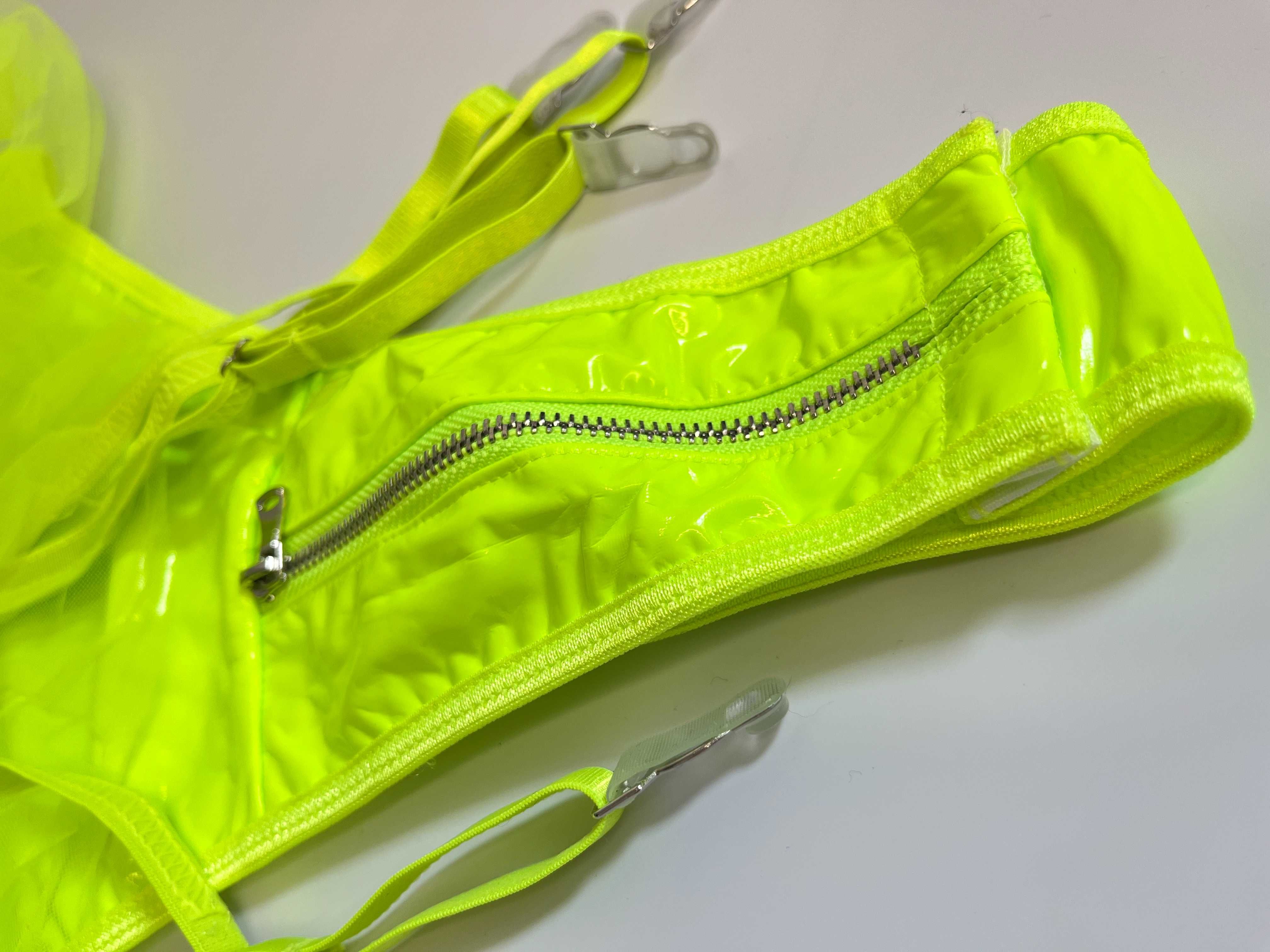 Body erotyczne lateksowe neon zielony halter z siateczką L