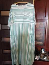 Miętowa sukienka w paski z kieszeniami